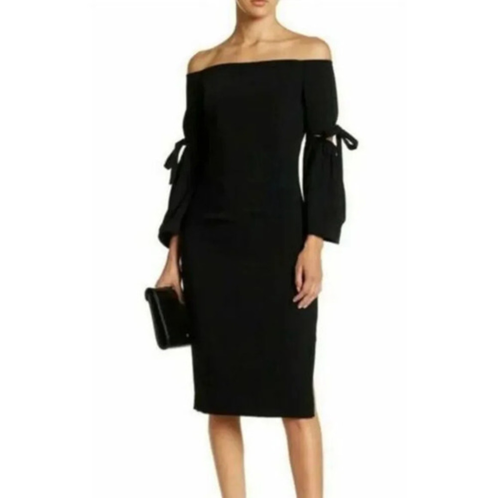 DO+BE Black Off-Shoulder Midi Dress with Tie Sleeve Bows